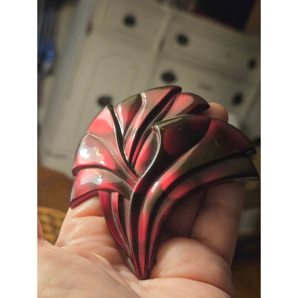 Bakelite or Celluloid French Hair Clip Barrette Burgandy Vintage Signed France